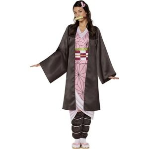 Demon Slayer Nezuko Costume Cosplay Haori Obi pink kimono muzzle Womens Medium